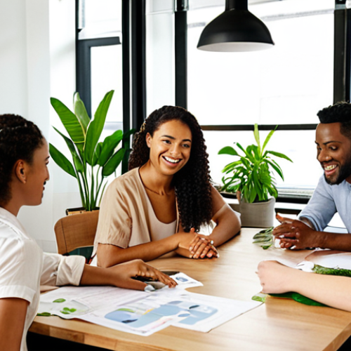 **Image Prompt:** A diverse group of people collaborating around a table, brainstorming ideas for sustainable business practices. The setting is a bright, modern office space with plants and natural light.  The mood is optimistic and collaborative, visually representing the core values of a B-Corp.