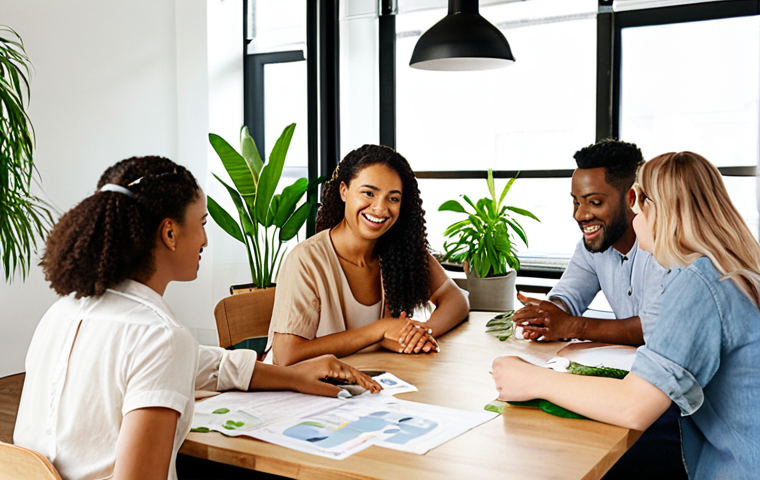 **Image Prompt:** A diverse group of people collaborating around a table, brainstorming ideas for sustainable business practices. The setting is a bright, modern office space with plants and natural light.  The mood is optimistic and collaborative, visually representing the core values of a B-Corp.