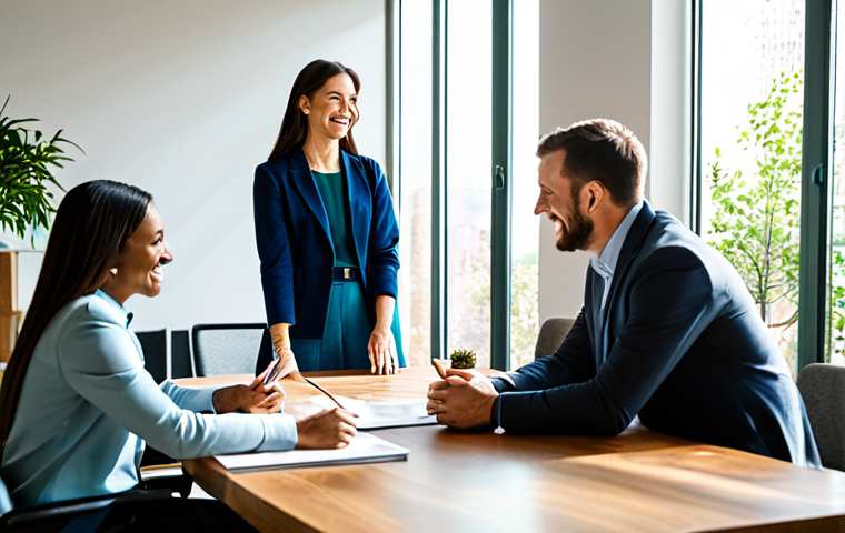 A diverse group of professional individuals, fully clothed in modest business attire, are engaged in a collaborative discussion around a large, modern table. Sunlight streams into a bright, contemporary office space with subtle natural elements, such as potted plants and sustainable decor. They are smiling, engaged in thoughtful conversation, and pointing at a projection showing graphs related to social impact and environmental initiatives. The atmosphere is positive and purpose-driven, emphasizing collaboration for a greater good. Perfect anatomy, correct proportions, well-formed hands, proper finger count, natural body proportions, natural pose. Professional photography, high quality, safe for work, appropriate content, fully clothed, modest, family-friendly.