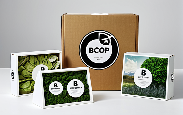 Transparent B-Corp Product Display**
Prompt: "A well-lit display of sustainable product packaging from a B-Corp, showing recycled materials and minimalist design. Include a sign highlighting the company's social and environmental impact metrics. Focus on transparency and ethical sourcing. Bright and informative, showcasing eco-friendly consumerism. Perfect composition, high resolution."
**