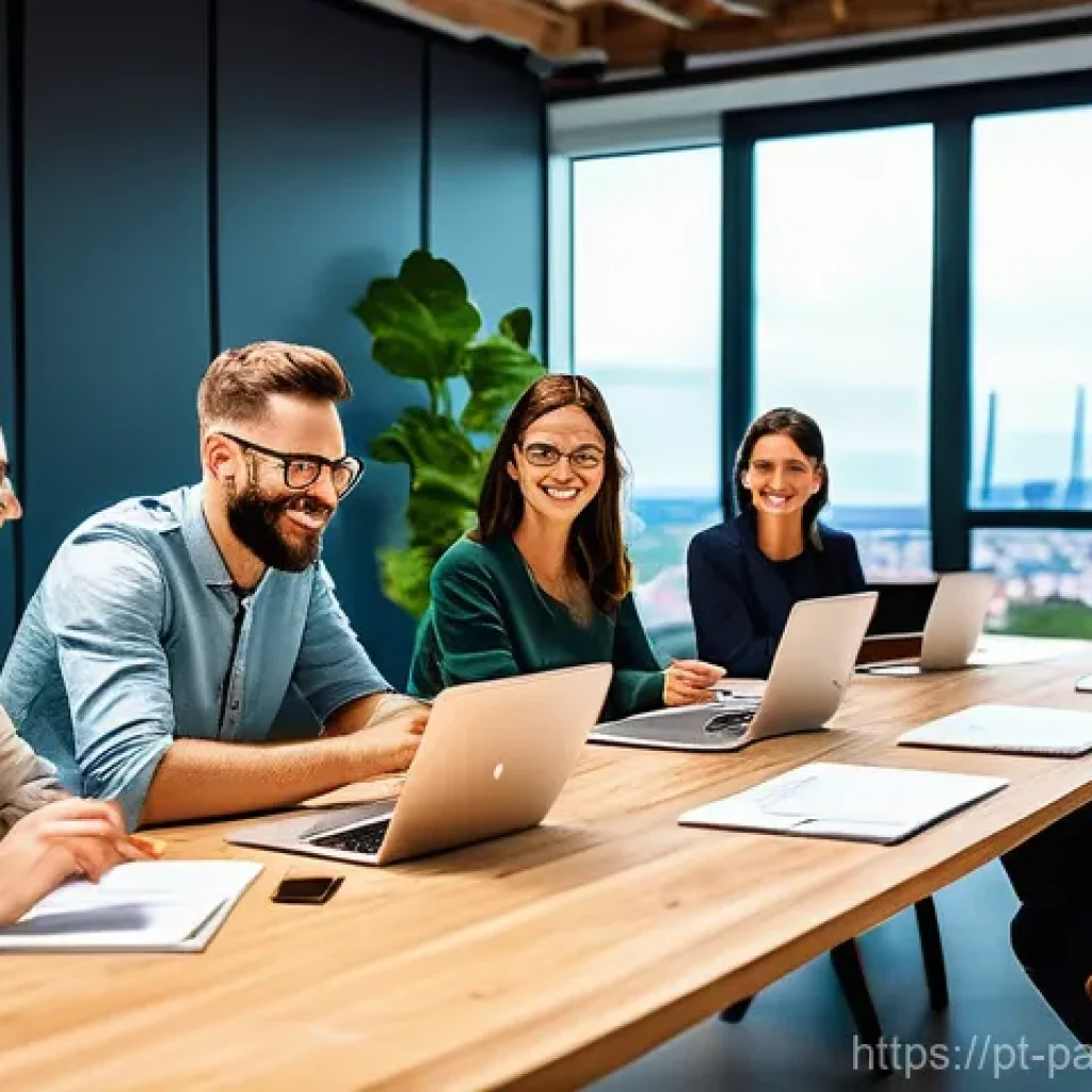 B Corp 기업의 브랜드 가치 증대 전략 - **Prompt 1: Collaborative B-Corp Innovation**
A diverse group of 6-8 professionals, a mix of men...