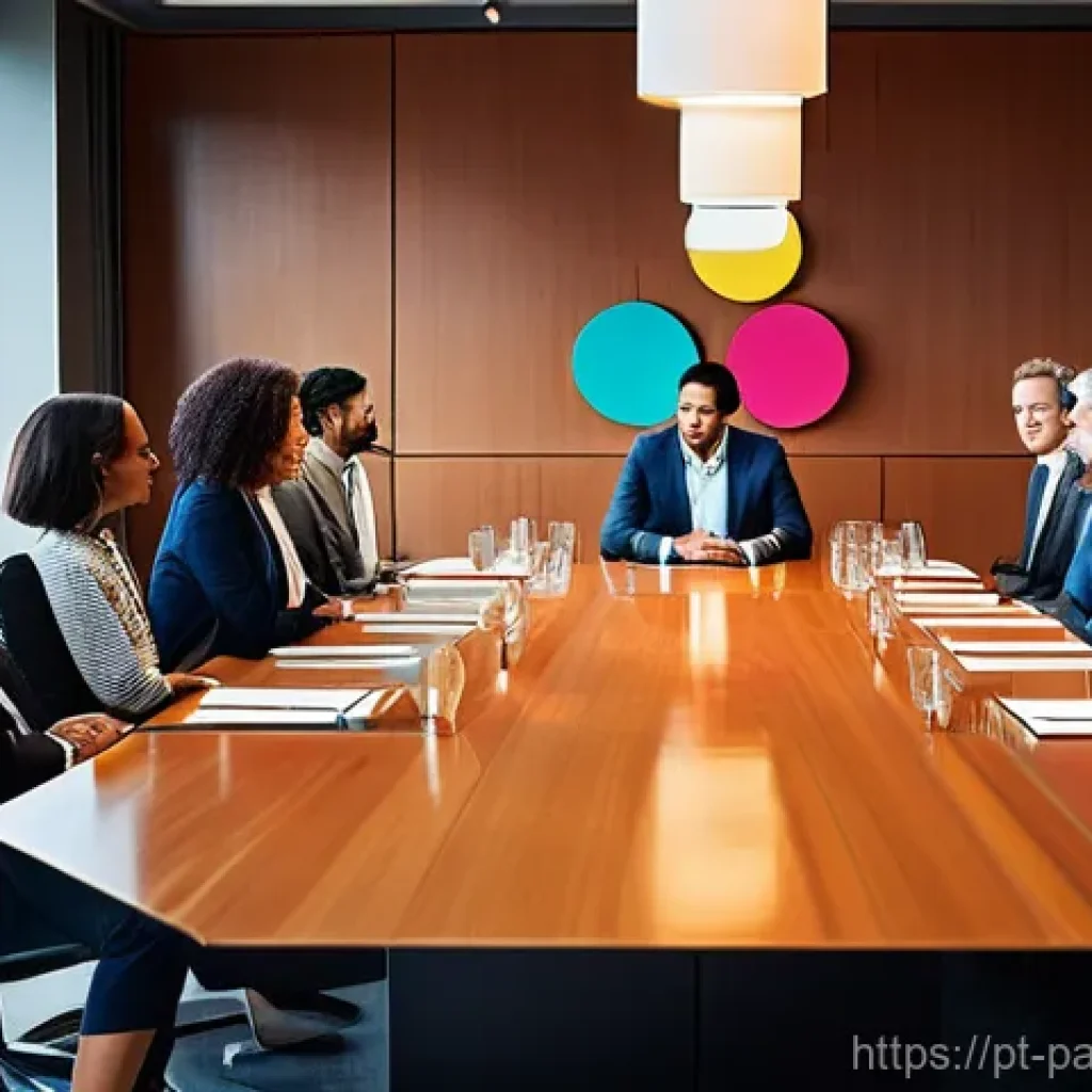 B Corp 인증을 위한 외부 평가 기준 - **Prompt:** A diverse group of business leaders, men and women of various ages and ethnicities, are ...