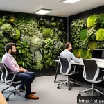 Home 19 B Corp 모델의 환경적 지속 가능성 - A vibrant office environment in São Paulo, Brazil, showcasing a diverse team of professionals engage...