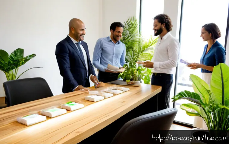 Home 30 B Corp 모델의 장단점 비교 - Photorealistic modern Brazilian business meeting in a sunlit São Paulo office, diverse team of profe...